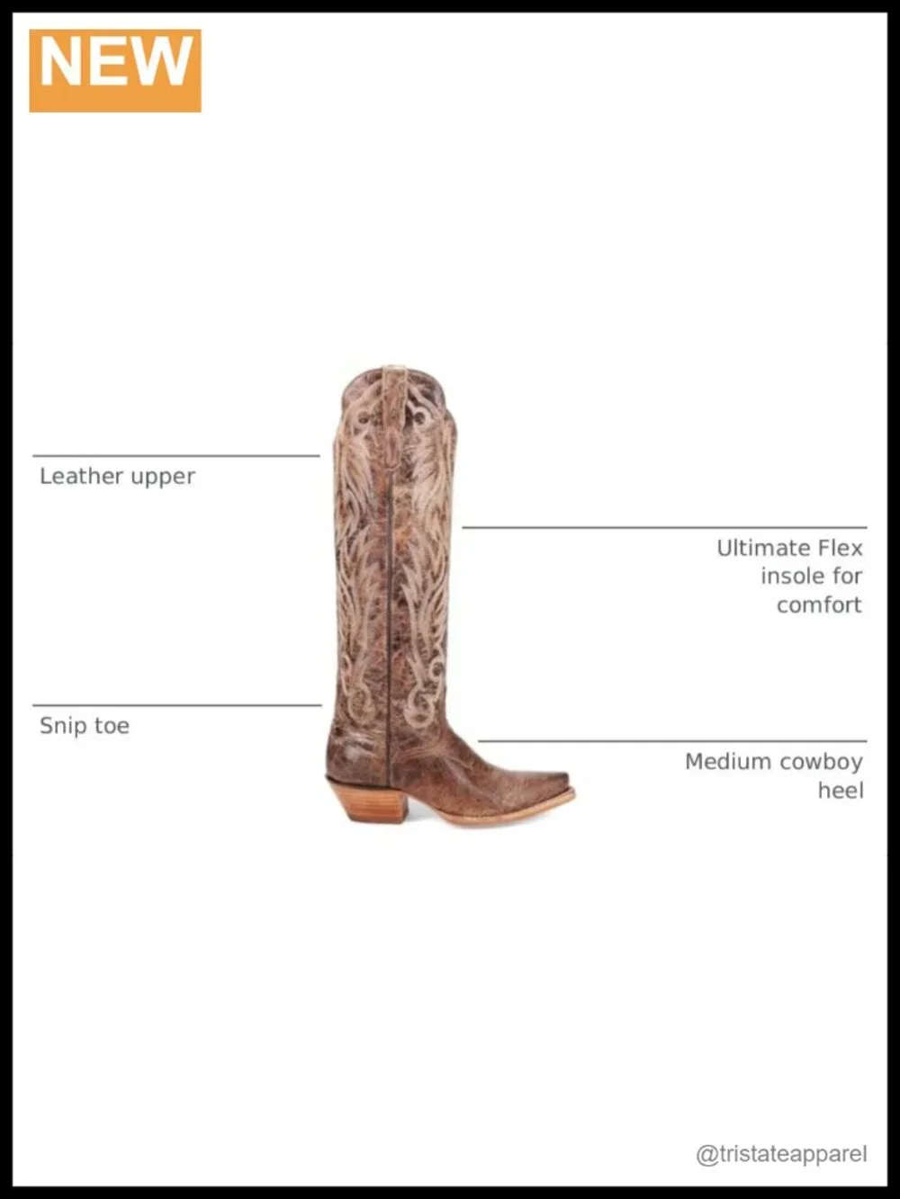 Women's Western Over the Knee Boots Leather Embroidered Snip Toe Pull On